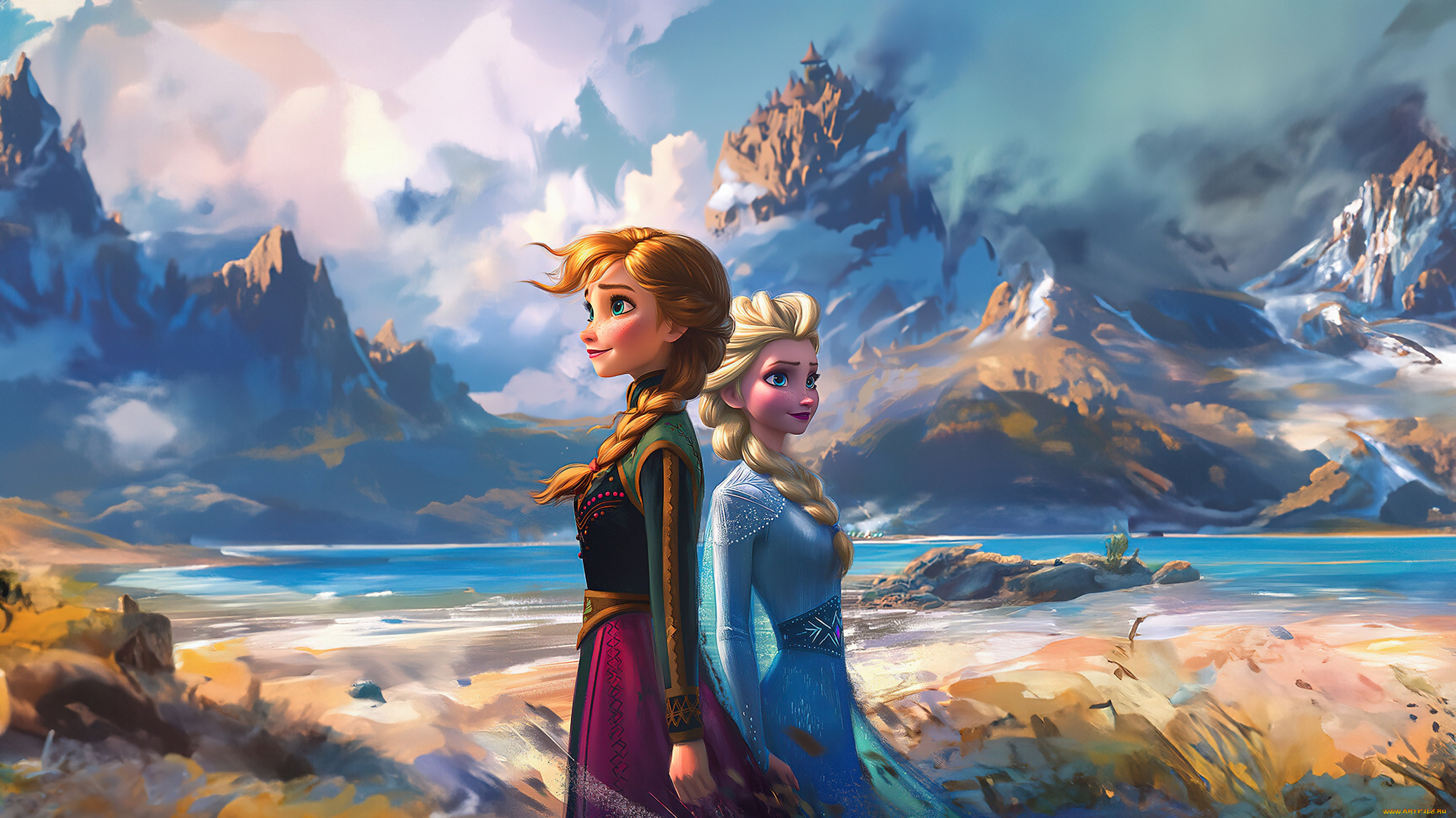 frozen, , artwork, anna, elsa, sisters, ai, art